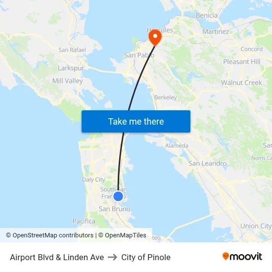 Airport Blvd & Linden Ave to City of Pinole map