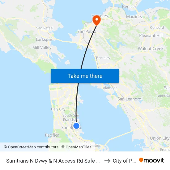 Samtrans N Dvwy & N Access Rd-Safe Harbor Shelter to City of Pinole map