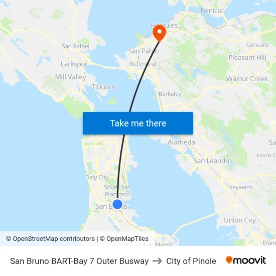 San Bruno BART-Bay 7 Outer Busway to City of Pinole map