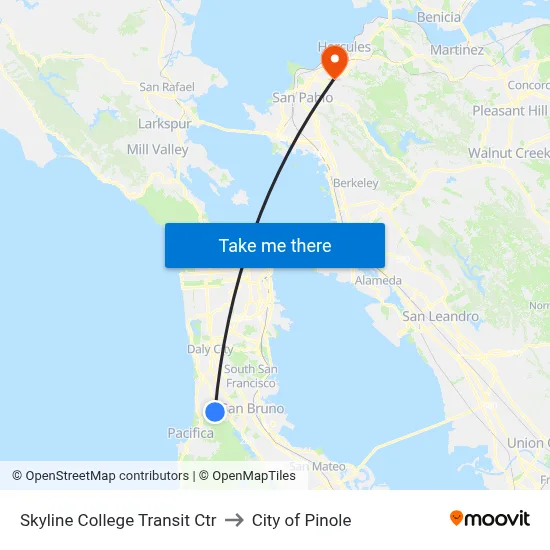 Skyline College Transit Ctr to City of Pinole map