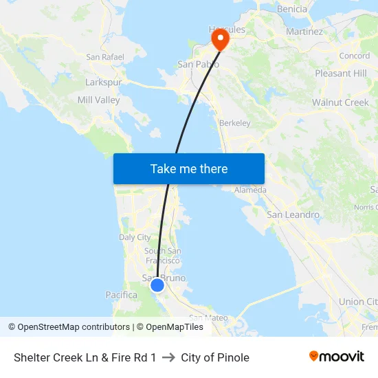 Shelter Creek Ln & Fire Rd 1 to City of Pinole map