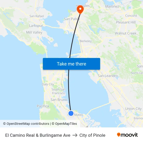 El Camino Real & Burlingame Ave to City of Pinole map