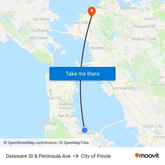 Delaware St & Peninsula Ave to City of Pinole map