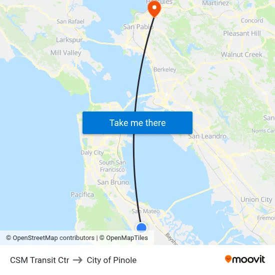CSM Transit Ctr to City of Pinole map