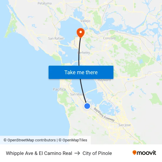 Whipple Ave & El Camino Real to City of Pinole map