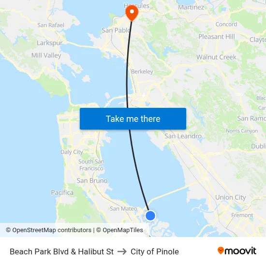 Beach Park Blvd & Halibut St to City of Pinole map