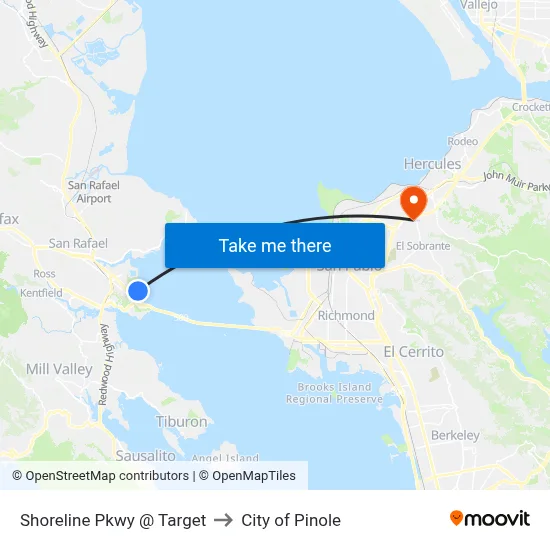 Shoreline Pkwy @ Target to City of Pinole map