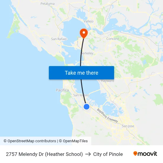 2757 Melendy Dr (Heather School) to City of Pinole map