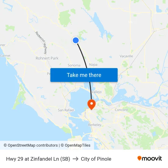 Hwy 29 at Zinfandel Ln (SB) to City of Pinole map