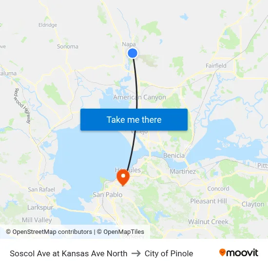 Soscol Ave at Kansas Ave North to City of Pinole map