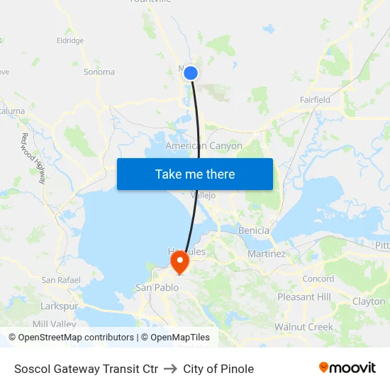 Soscol Gateway Transit Ctr to City of Pinole map