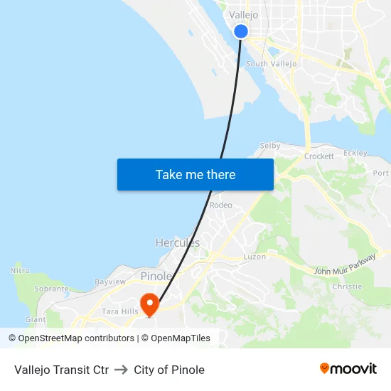 Vallejo Transit Ctr to City of Pinole map