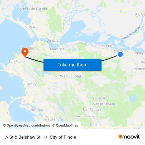 A St & Belshaw St to City of Pinole map