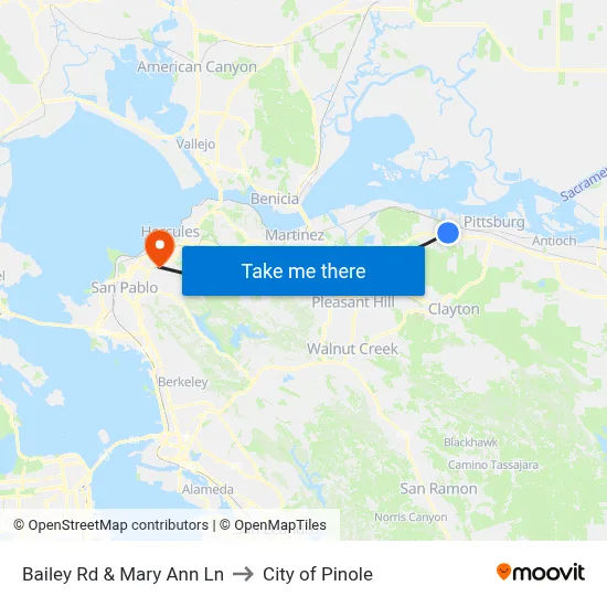 Bailey Rd & Mary Ann Ln to City of Pinole map