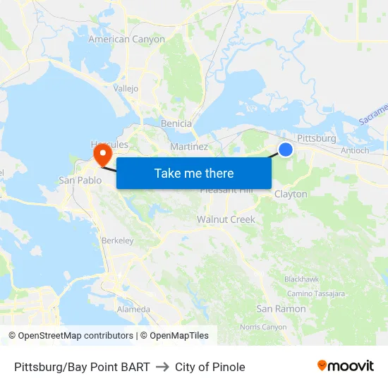 Pittsburg/Bay Point BART to City of Pinole map