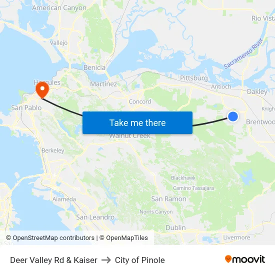 Deer Valley Rd & Kaiser to City of Pinole map