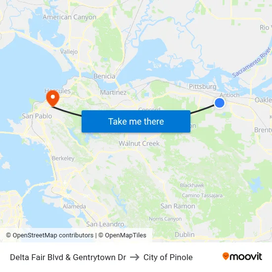 Delta Fair Blvd & Gentrytown Dr to City of Pinole map