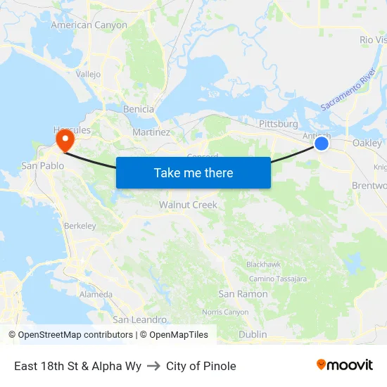 East 18th St & Alpha Wy to City of Pinole map