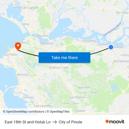 East 18th St and Holub Ln to City of Pinole map