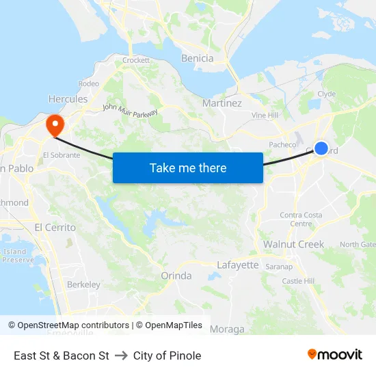 East St & Bacon St to City of Pinole map