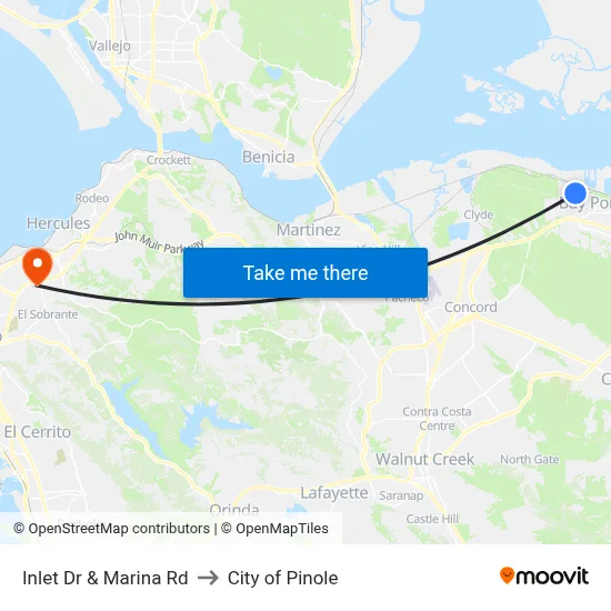 Inlet Dr & Marina Rd to City of Pinole map