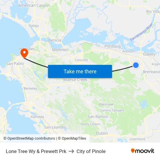 Lone Tree Wy & Prewett Prk to City of Pinole map