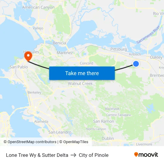 Lone Tree Wy & Sutter Delta to City of Pinole map