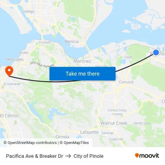 Pacifica Ave & Breaker Dr to City of Pinole map