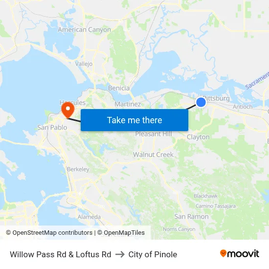 Willow Pass Rd & Loftus Rd to City of Pinole map