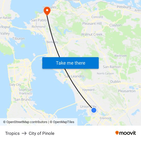 Tropics to City of Pinole map