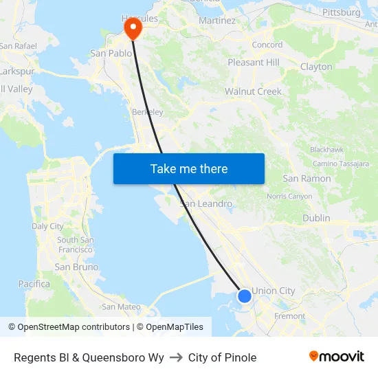 Regents Bl & Queensboro Wy to City of Pinole map