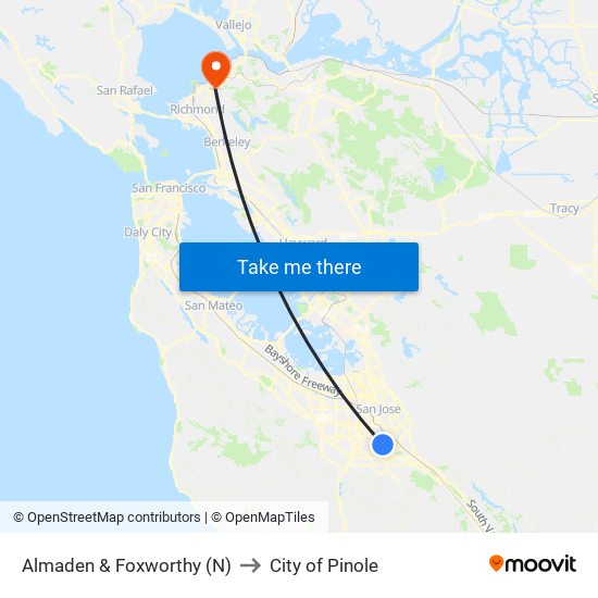 Almaden & Foxworthy (N) to City of Pinole map