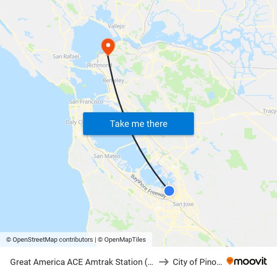 Great America ACE Amtrak Station (N) to City of Pinole map