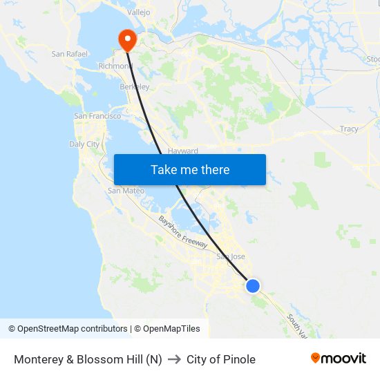 Monterey & Blossom Hill (N) to City of Pinole map