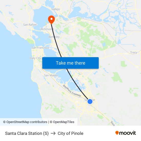 Santa Clara Station (S) to City of Pinole map