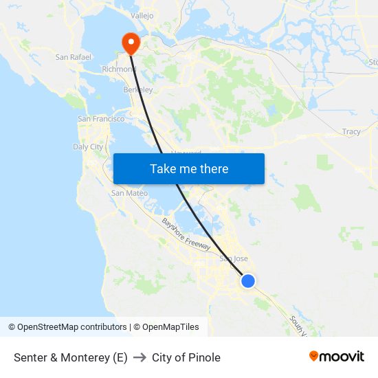 Senter & Monterey (E) to City of Pinole map