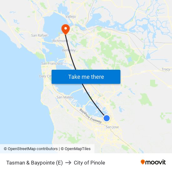 Tasman & Baypointe (E) to City of Pinole map