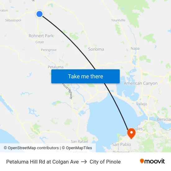 Petaluma Hill Rd at Colgan Ave to City of Pinole map