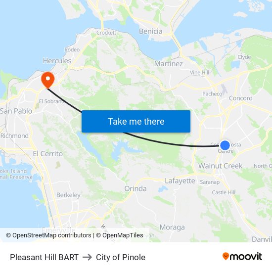 Pleasant Hill BART to City of Pinole map
