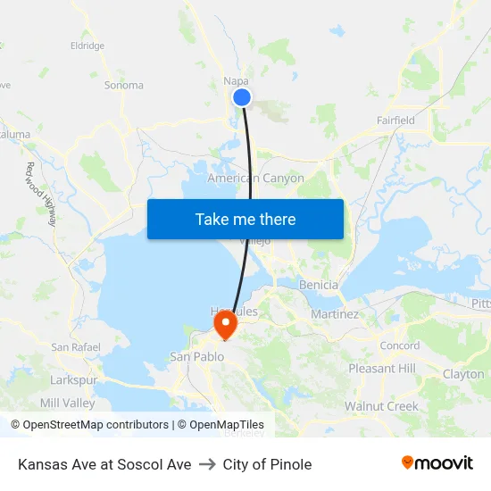 Kansas Ave at Soscol Ave to City of Pinole map