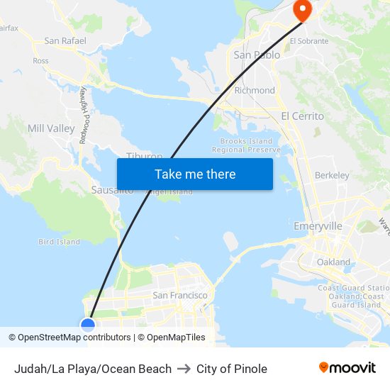 Judah/La Playa/Ocean Beach to City of Pinole map