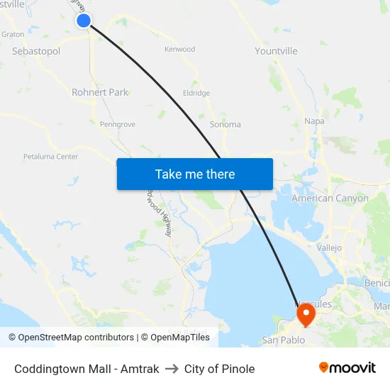 Coddingtown Mall - Amtrak to City of Pinole map