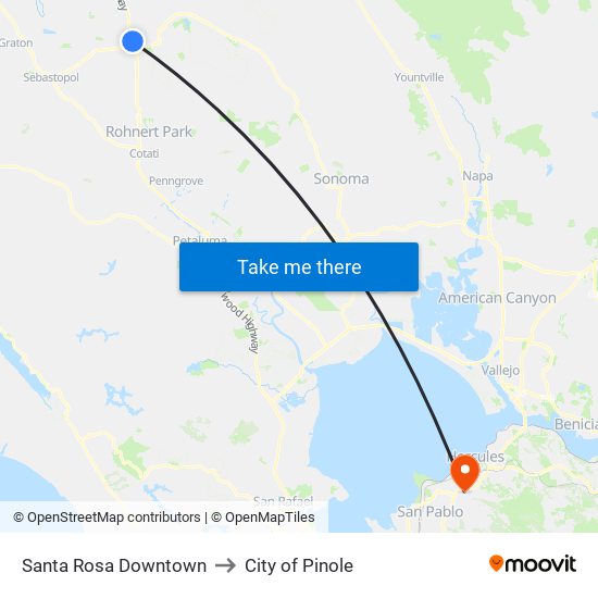 Santa Rosa Downtown to City of Pinole map