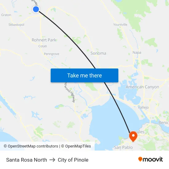 Santa Rosa North to City of Pinole map