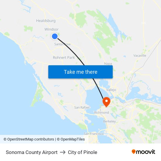 Sonoma County Airport to City of Pinole map