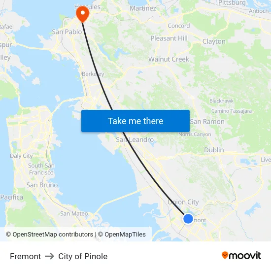 Fremont to City of Pinole map