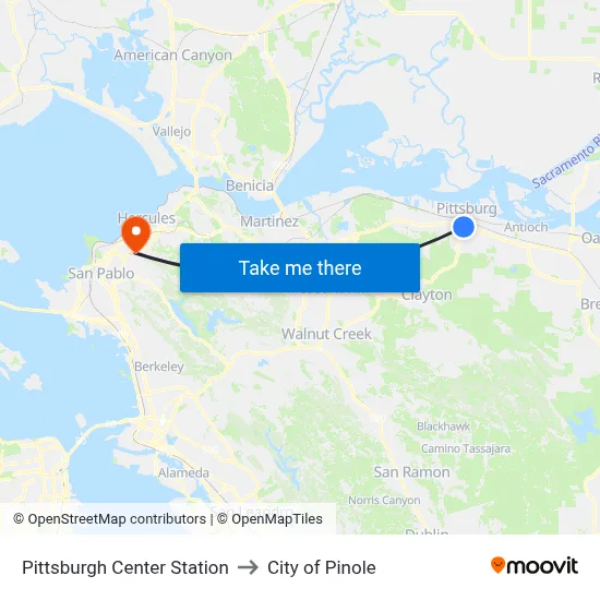 Pittsburgh Center Station to City of Pinole map