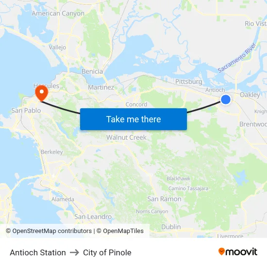 Antioch Station to City of Pinole map