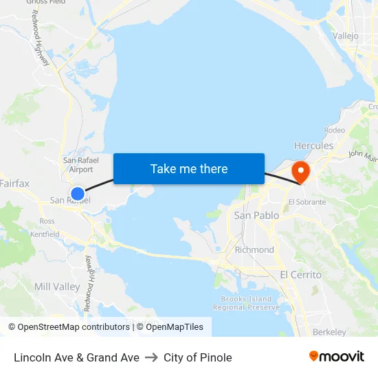 Lincoln Ave & Grand Ave to City of Pinole map