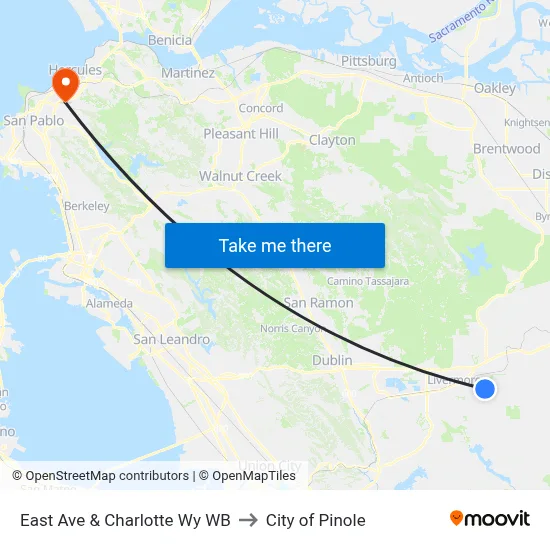 East Ave & Charlotte Wy WB to City of Pinole map